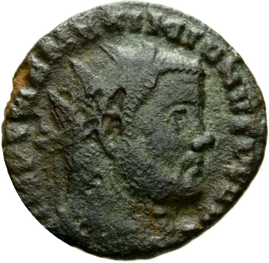RIC VI Ticinum 36b Maximian obverse, Head of Maximian, radiate, right