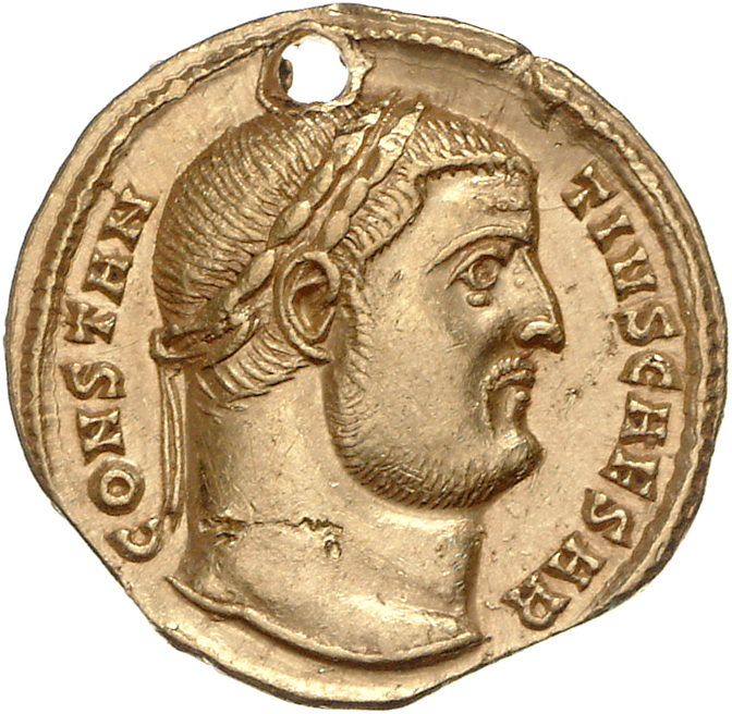 RIC VI Ticinum 4 Maximian obverse, Head of Constantius Chlorus, laureate, right