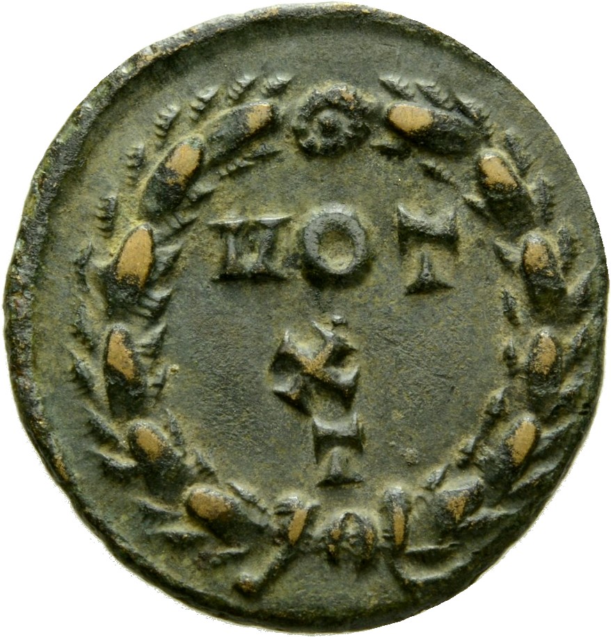RIC VI Ticinum 40a Maximian reverse, VOT / • / X within a wreath