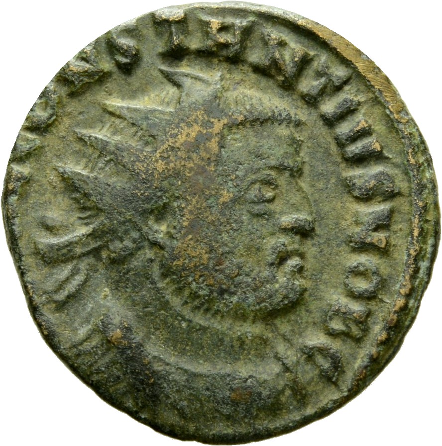 RIC VI Ticinum 40a Maximian obverse, Bust of Constantius Chlorus, radiate, cuirassed, right