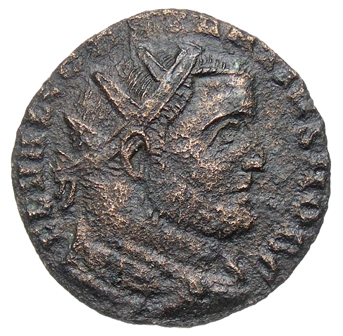 RIC VI Ticinum 42a Maximian obverse, Bust of Constantius Chlorus, radiate, draped, sometimes cuirassed, right, seen from b...