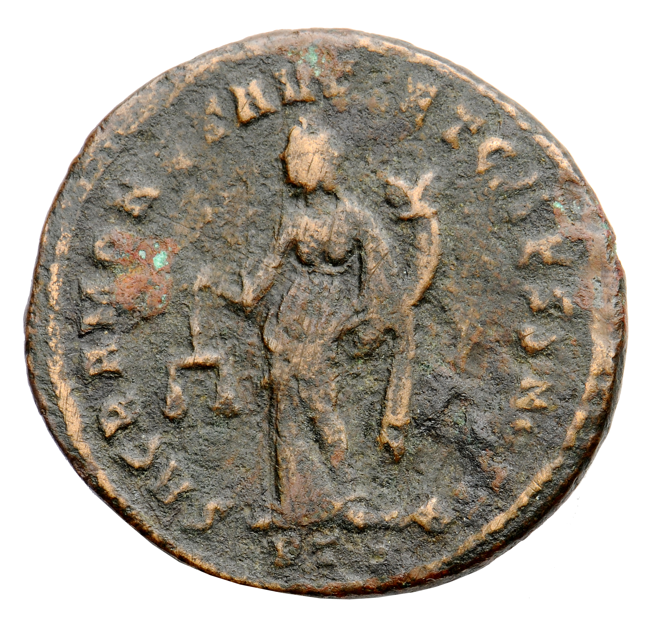 RIC VI Ticinum 43a Maximian reverse, Moneta, draped, standing left, holding scales in right hand and cornucopiae in left hand