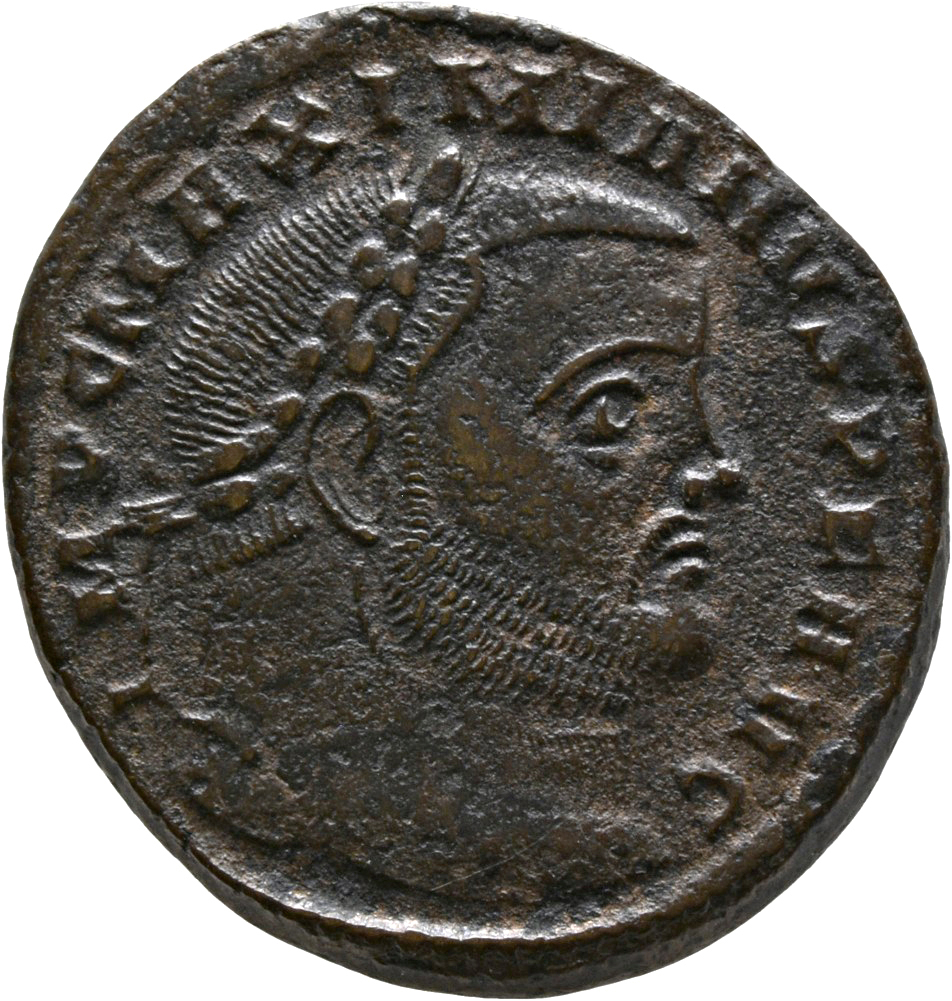 RIC VI Ticinum 45b Maximian obverse, Head of Maximian, laureate, right