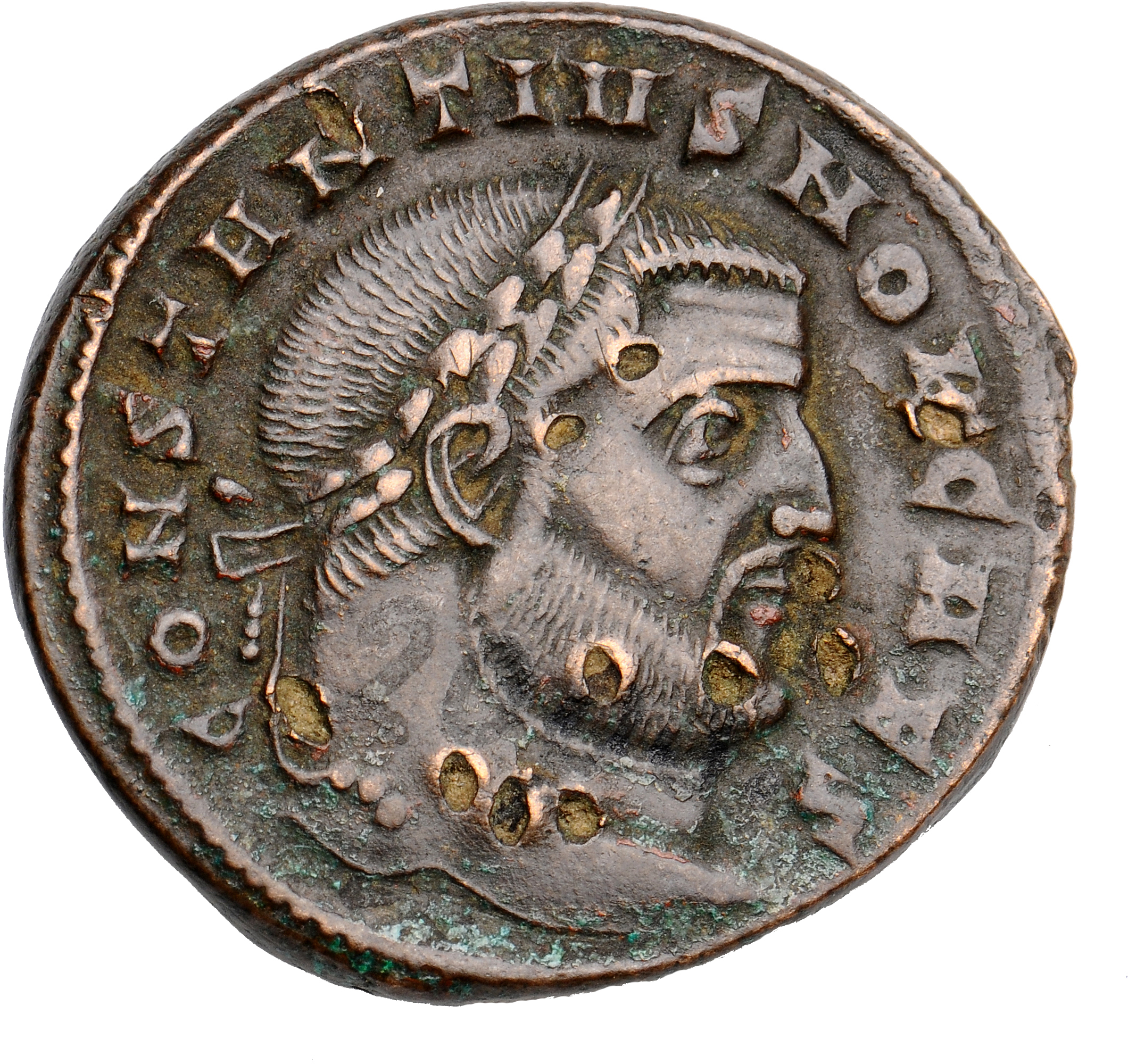 RIC VI Ticinum 46a Maximian obverse, Head of Constantius Chlorus, laureate, right