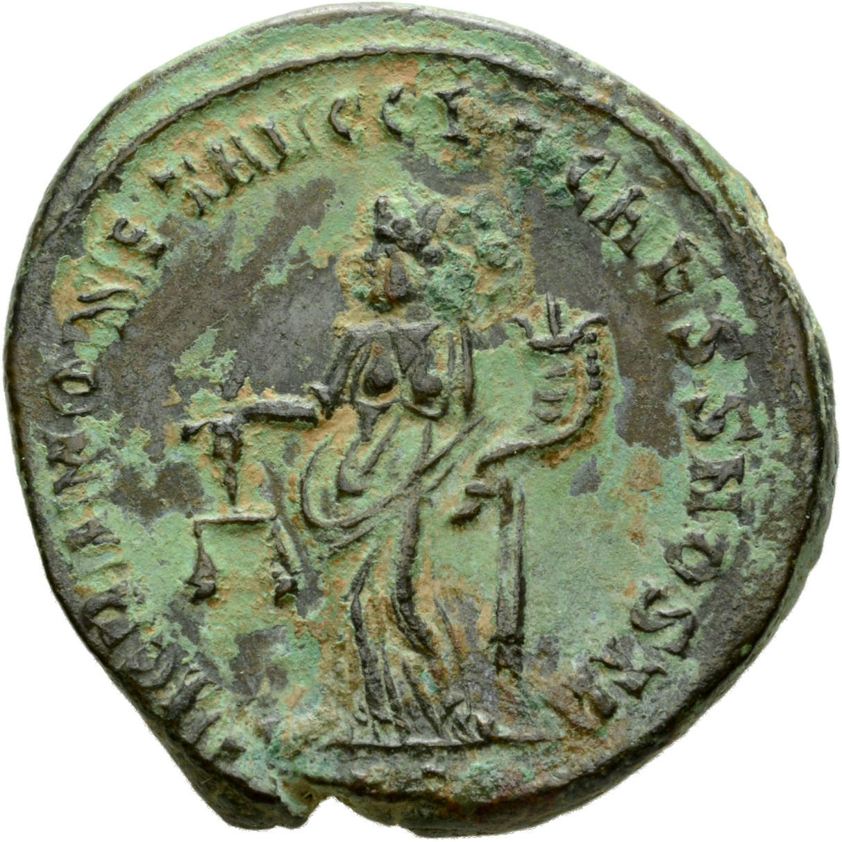 RIC VI Ticinum 46b Maximian reverse, Moneta, draped, standing left, holding scales in right hand and cornucopiae in left hand
