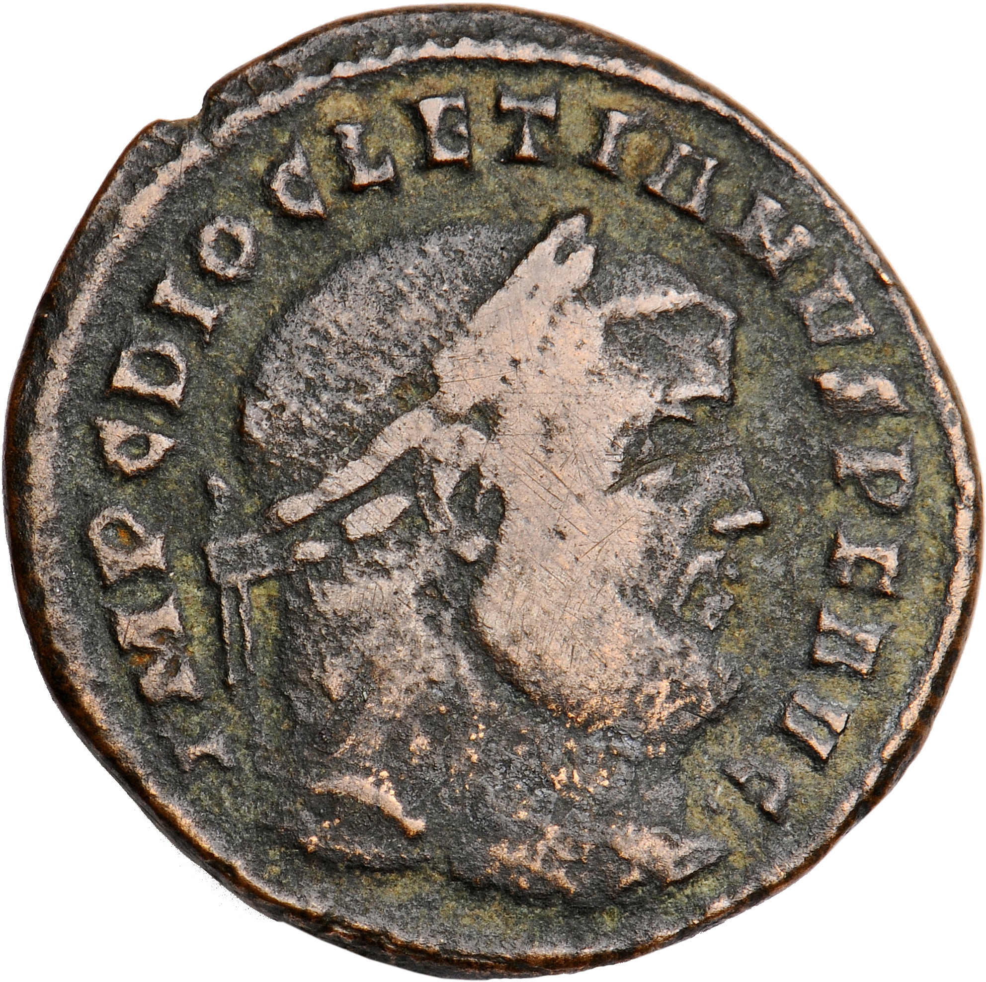 RIC VI Ticinum 47a Maximian obverse, Head of Diocletian, laureate, right