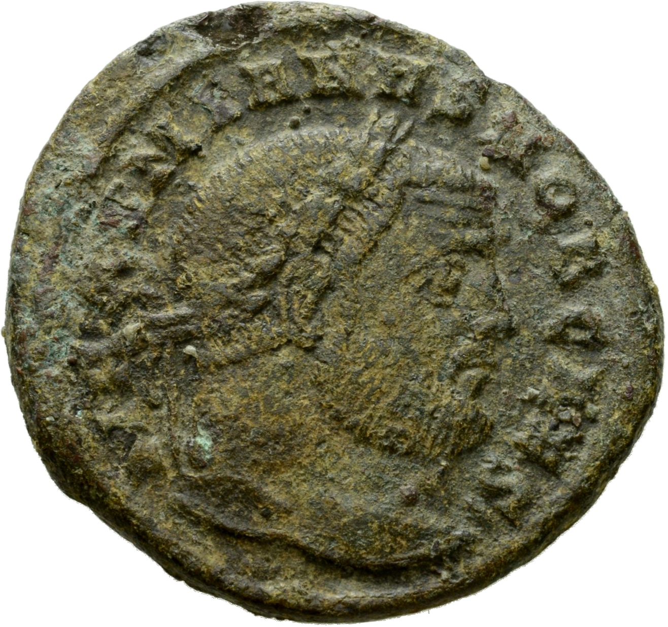 RIC VI Ticinum 48b Maximian obverse, Head of Galerius, laureate, right