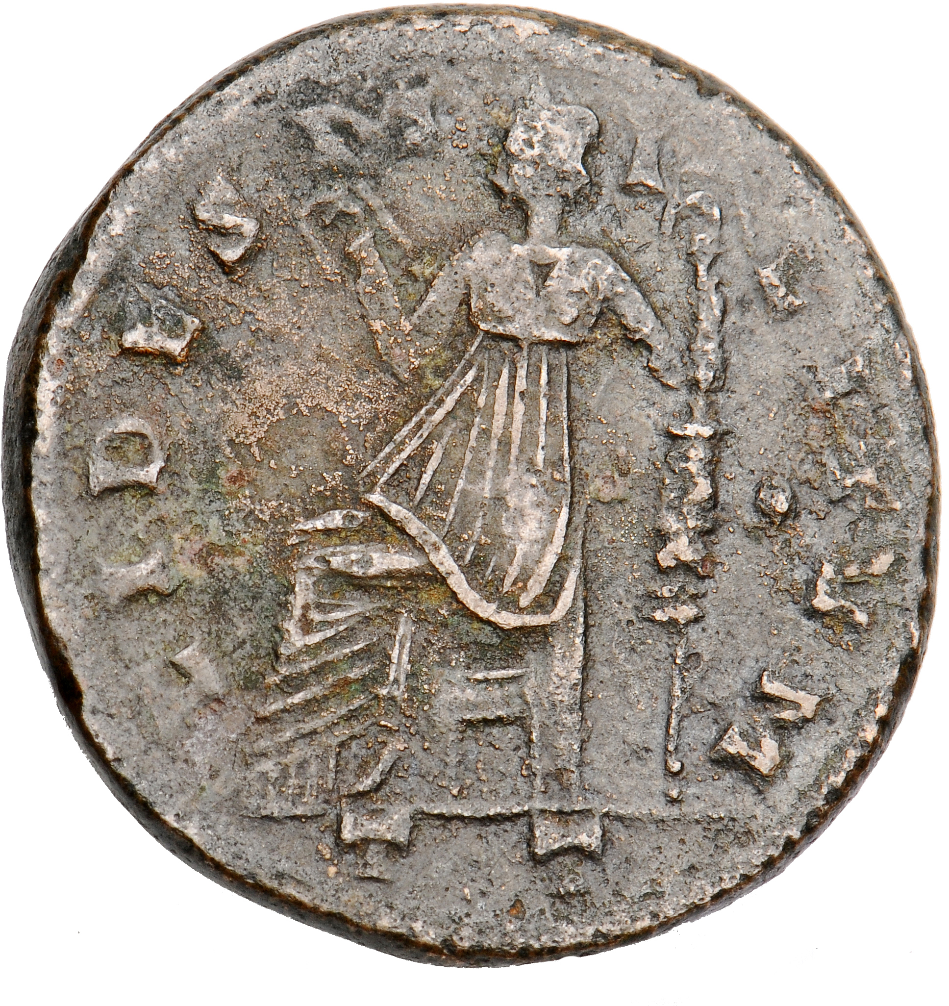 RIC VI Ticinum 55b Constantius Chlorus reverse, Fides, draped, seated left, holding standard in each hand