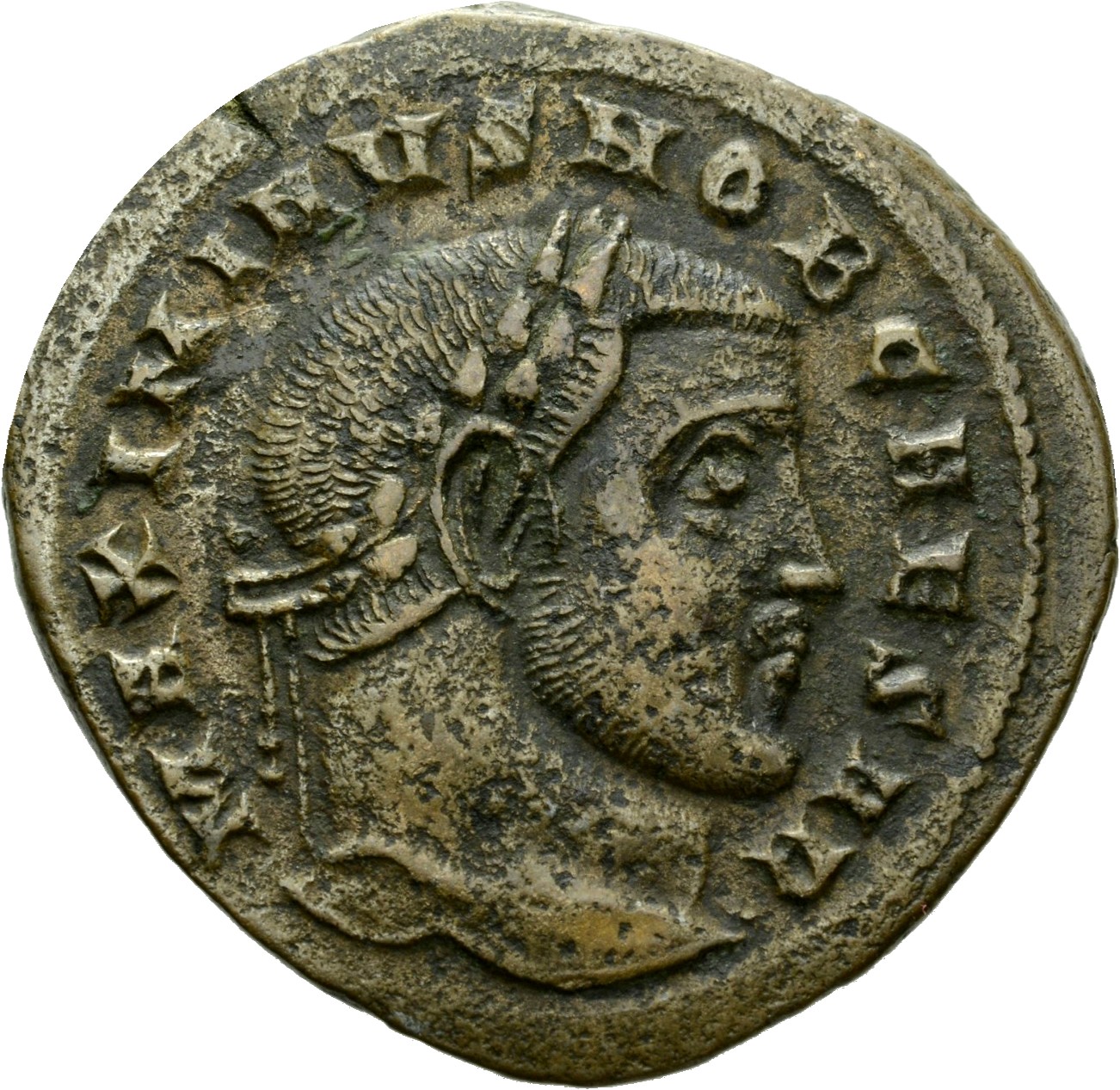 RIC VI Ticinum 58b Constantius Chlorus obverse, Head of Maximinus Daia, laureate, right