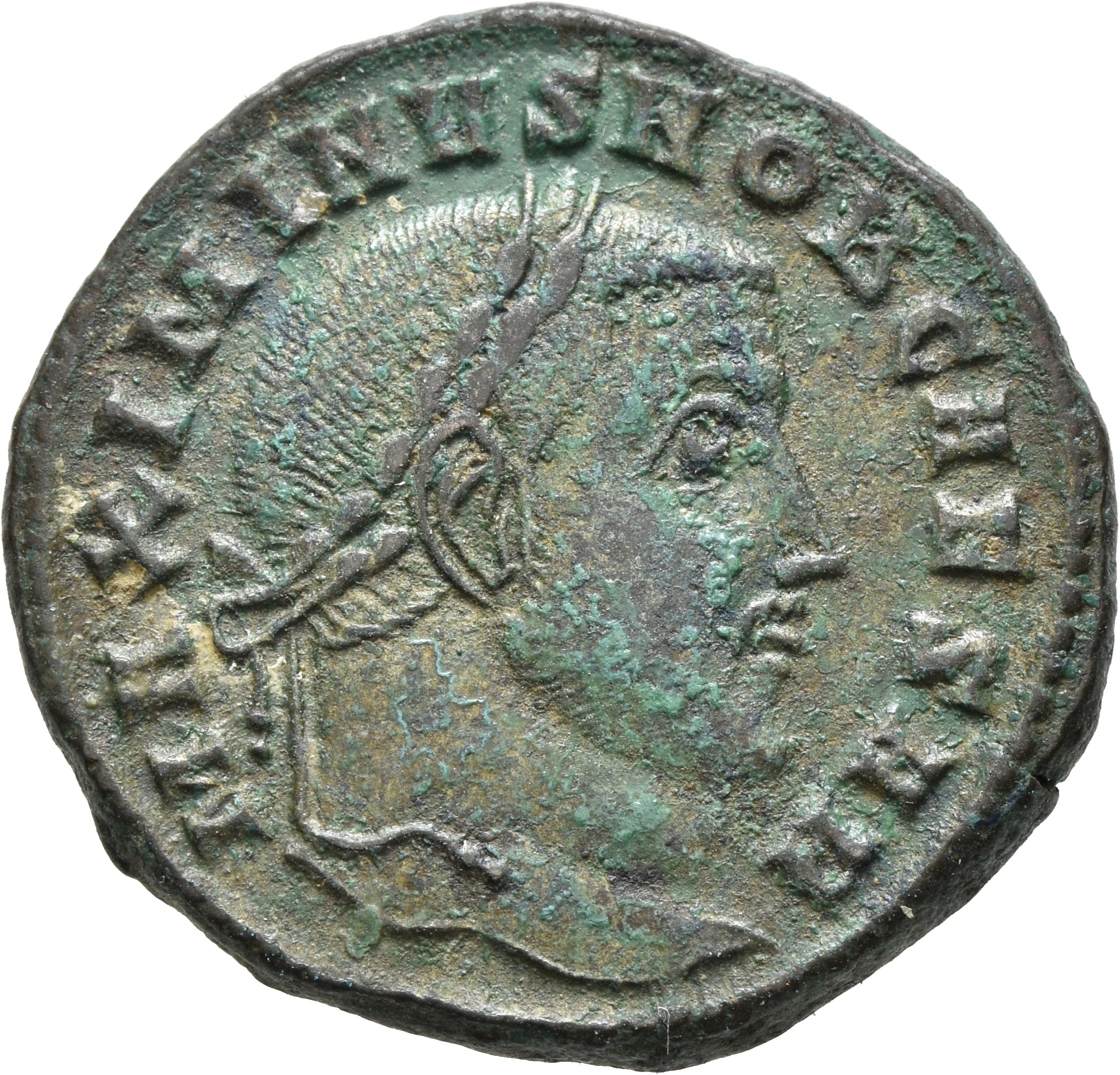 RIC VI Ticinum 58b Constantius Chlorus obverse, Head of Maximinus Daia, laureate, right