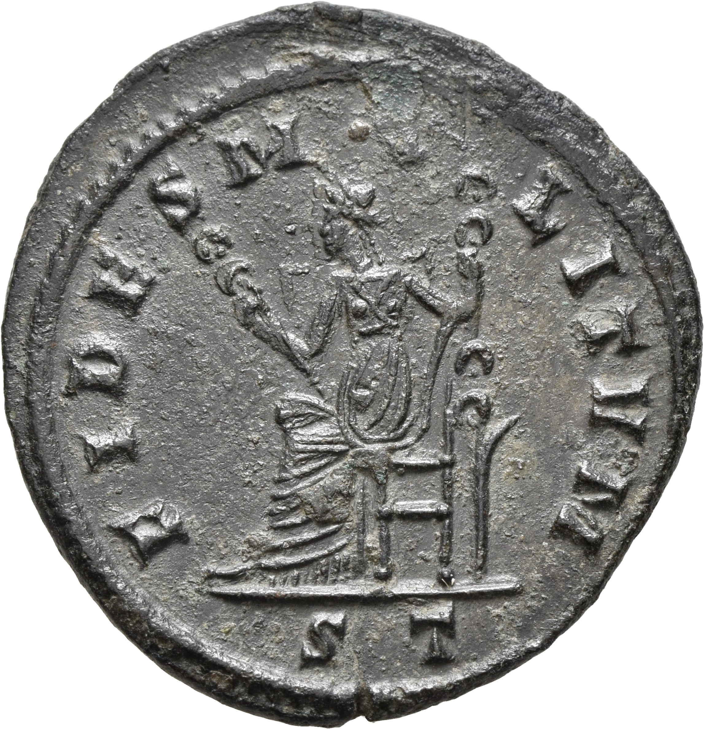 RIC VI Ticinum 59a Constantius Chlorus reverse, Fides, draped, seated left, holding standard in each hand