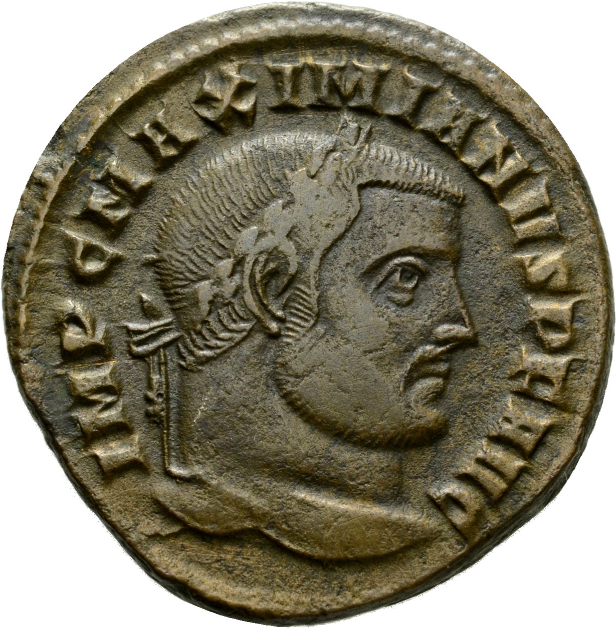 RIC VI Ticinum 59b Constantius Chlorus obverse, Head of Galerius, laureate, right