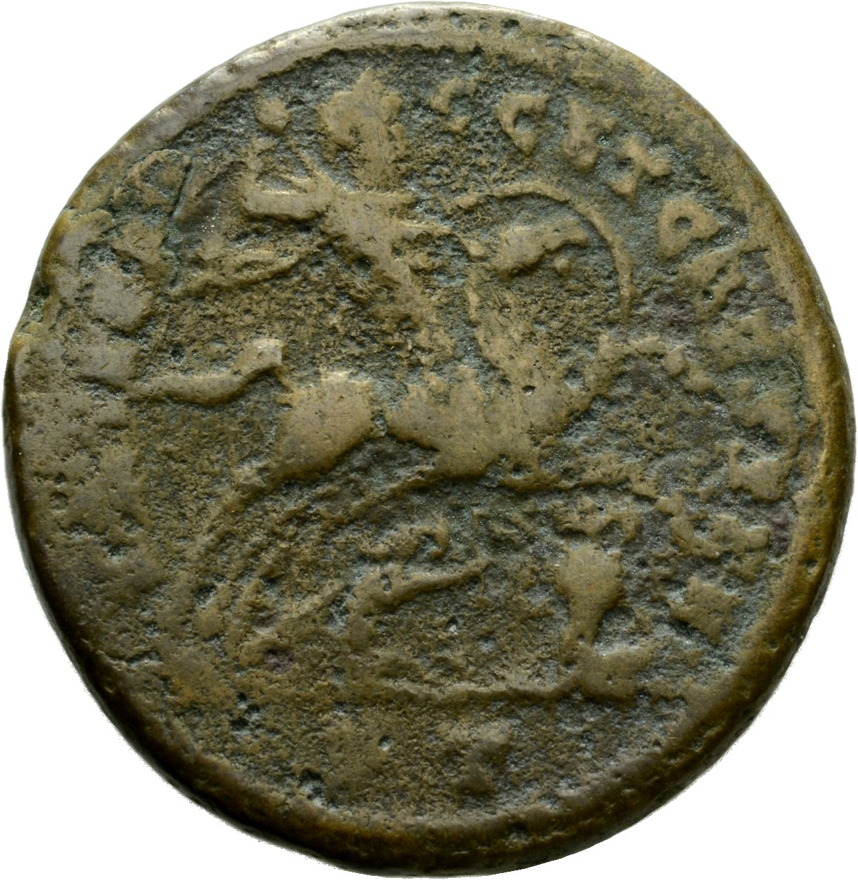 RIC VI Ticinum 81 Severus II reverse, Severus II, draped, cuirassed, galloping right, spearing kneeling enemy with right h...