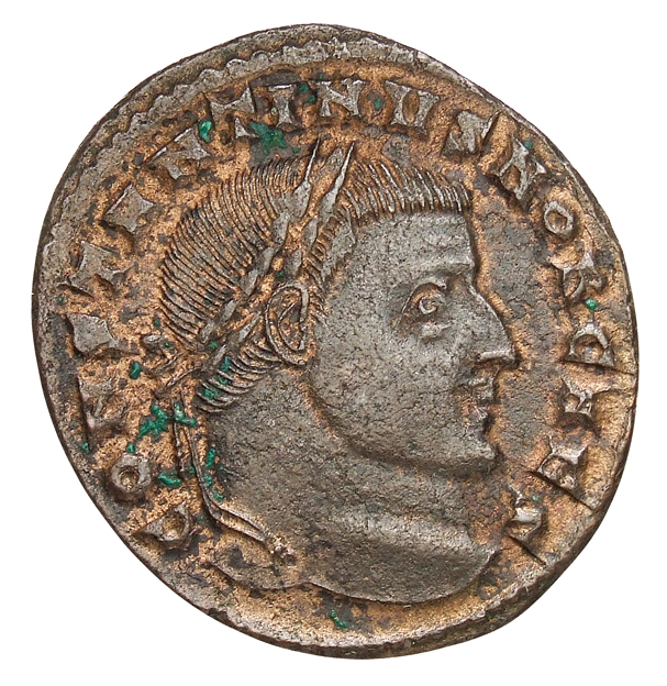 RIC VI Ticinum 87 Maxentius obverse, Head of Constantine I, laureate, right