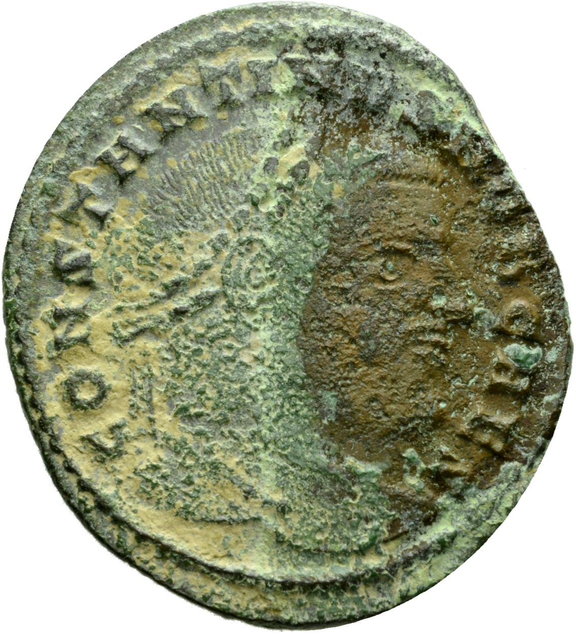 RIC VI Ticinum 88 Maxentius obverse, Head of Constantine I, laureate, right
