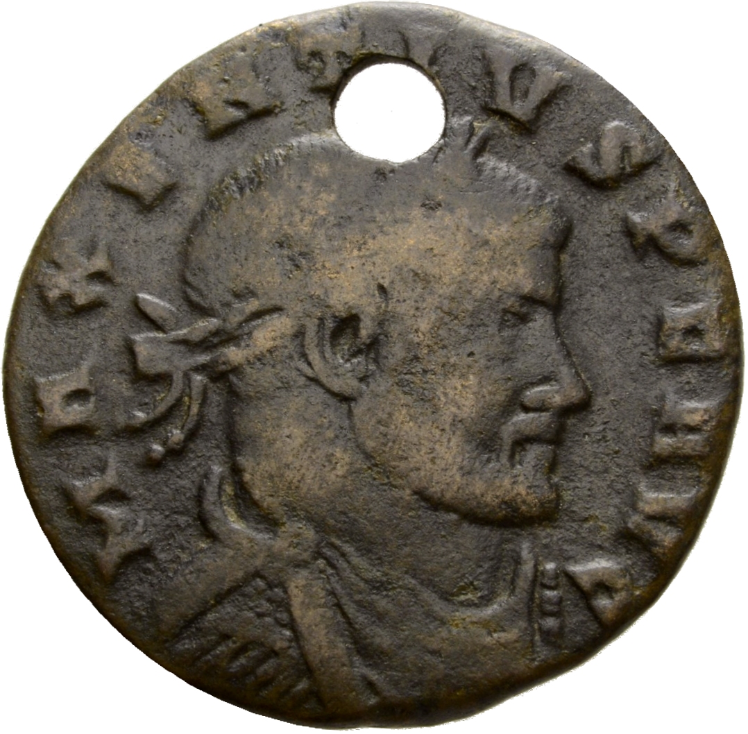 RIC VI Ticinum 95 Maxentius obverse, Bust of Maxentius, laureate, draped, cuirassed, right