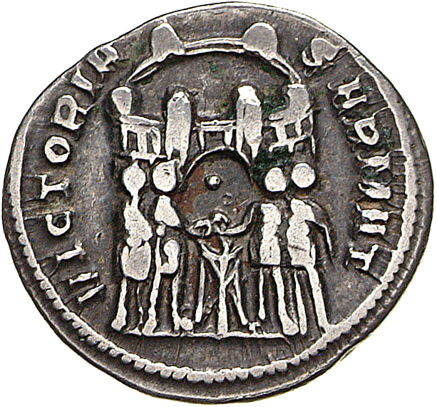 RIC VI Treveri 100 Maximian reverse, Diocletian, Maximian, Constantius Chlorus, and Galerius, draped, standing, sacrificin...