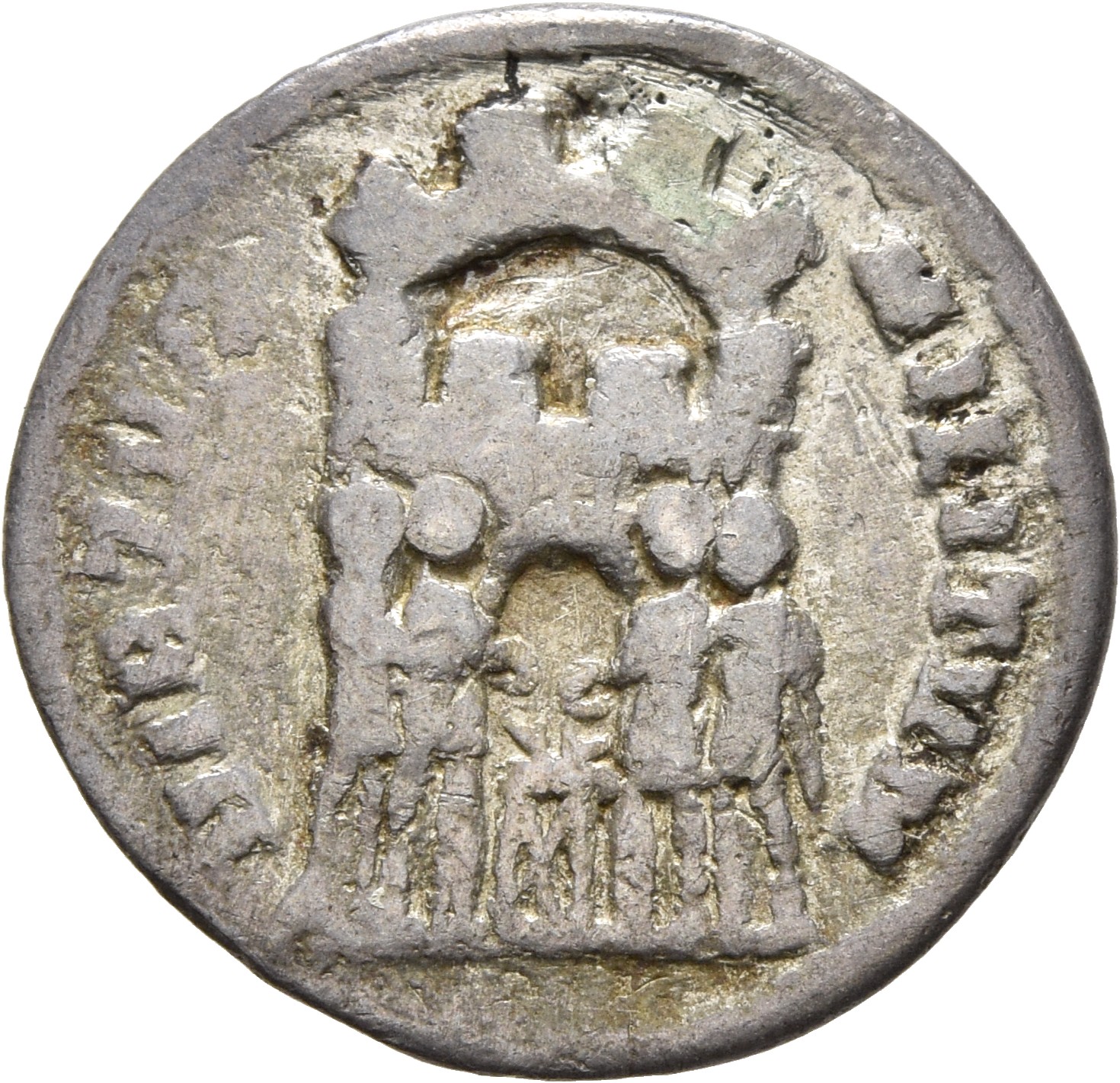 RIC VI Treveri 102b Maximian reverse, Diocletian, Maximian, Constantius Chlorus, and Galerius, draped, standing, sacrifici...