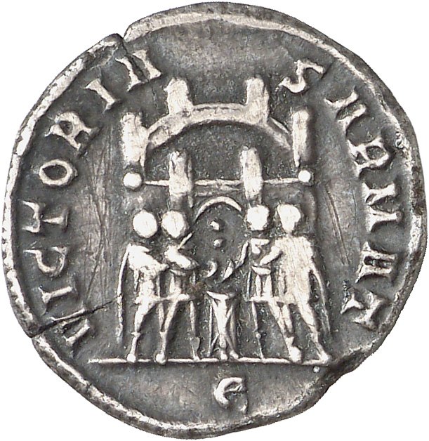 RIC VI Treveri 104b Maximian reverse, Diocletian, Maximian, Constantius Chlorus, and Galerius, draped, standing, sacrifici...