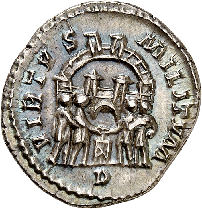 RIC VI Treveri 109a Maximian reverse — Diocletian, Maximian, Constantius Chlorus, and Galerius, draped, standing, sacrific...