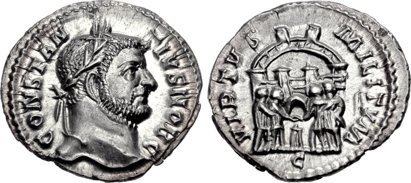 RIC VI Treveri 110a Maximian obverse — Head of Constantius Chlorus, laureate, right