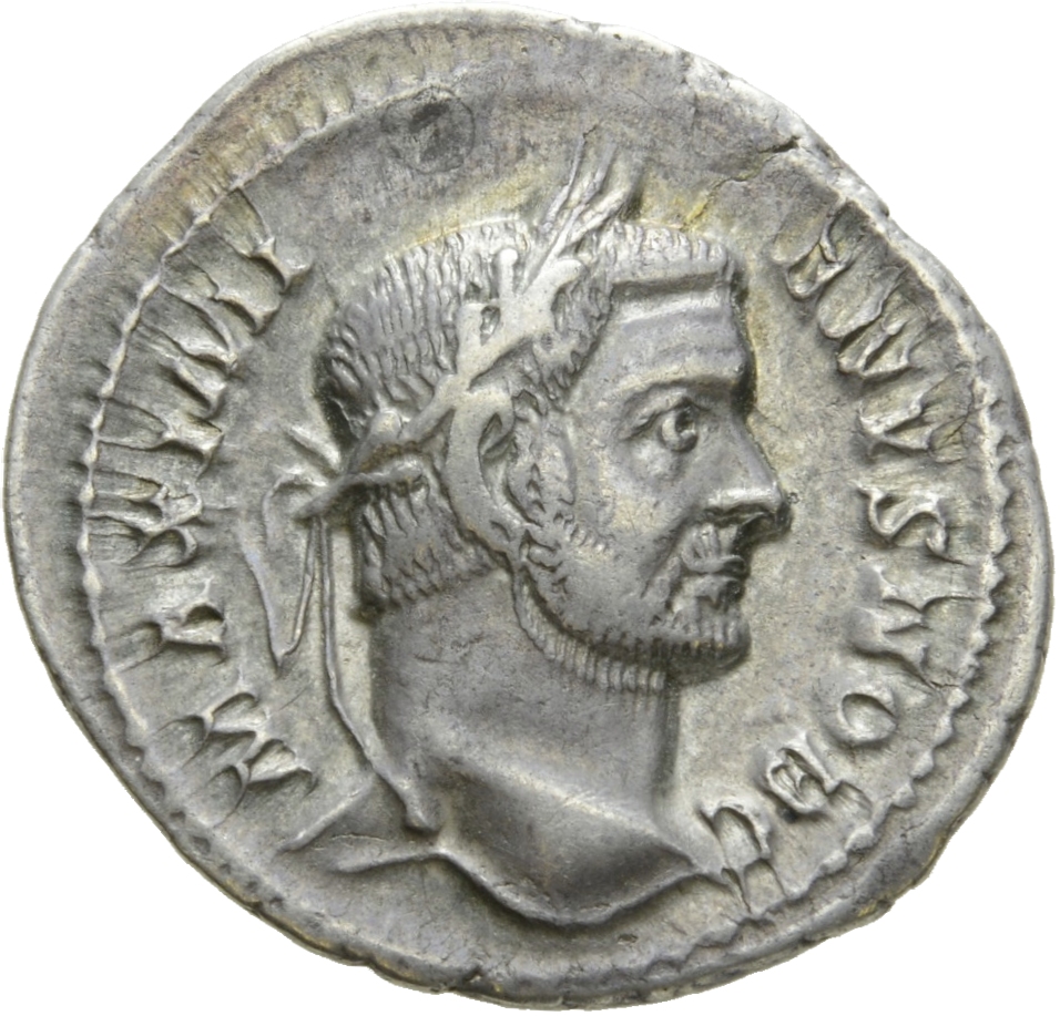 RIC VI Treveri 110b Maximian obverse, Head of Galerius, laureate, right