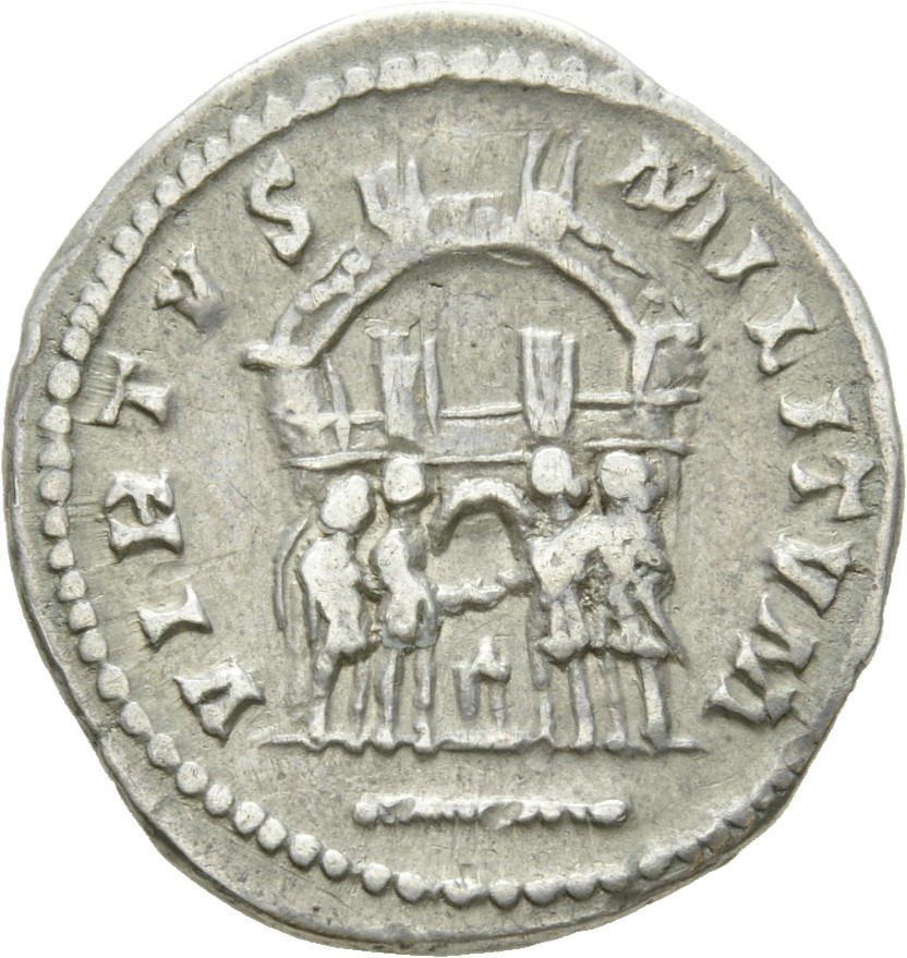 RIC VI Treveri 117a Maximian reverse, Diocletian, Maximian, Constantius Chlorus, and Galerius, draped, standing, sacrifici...