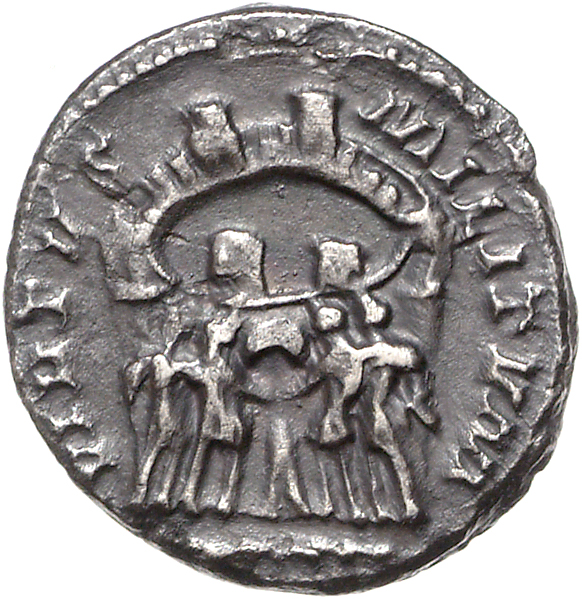 RIC VI Treveri 117a Maximian reverse — Diocletian, Maximian, Constantius Chlorus, and Galerius, draped, standing, sacrific...