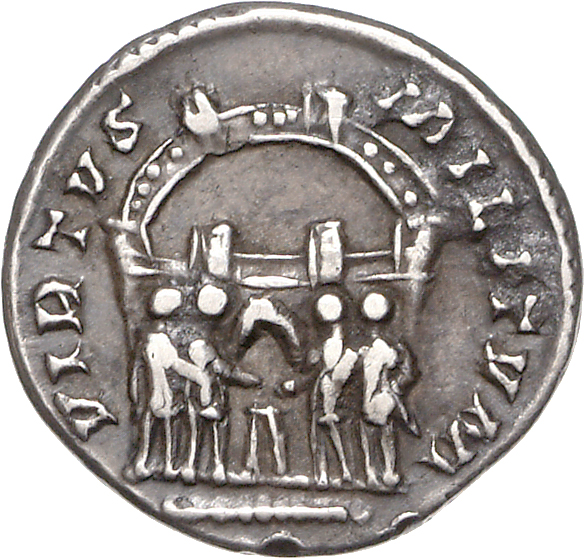 RIC VI Treveri 124a Maximian reverse, Diocletian, Maximian, Constantius Chlorus, and Galerius, draped, standing, sacrifici...