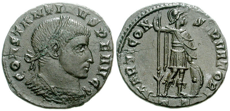 RIC VI Treveri 124a Maximian reverse — Diocletian, Maximian, Constantius Chlorus, and Galerius, draped, standing, sacrific...