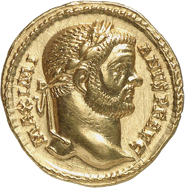 RIC VI Treveri 13 Maximian obverse, Head of Maximian, laureate, right