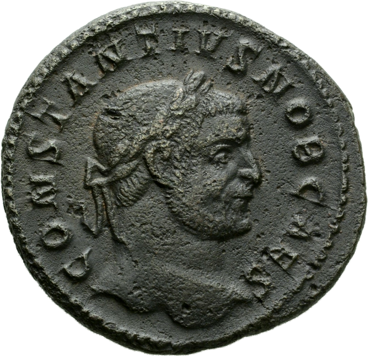 RIC VI Treveri 146a Maximian obverse, Head of Constantius Chlorus, laureate, right, sometimes seen from behind