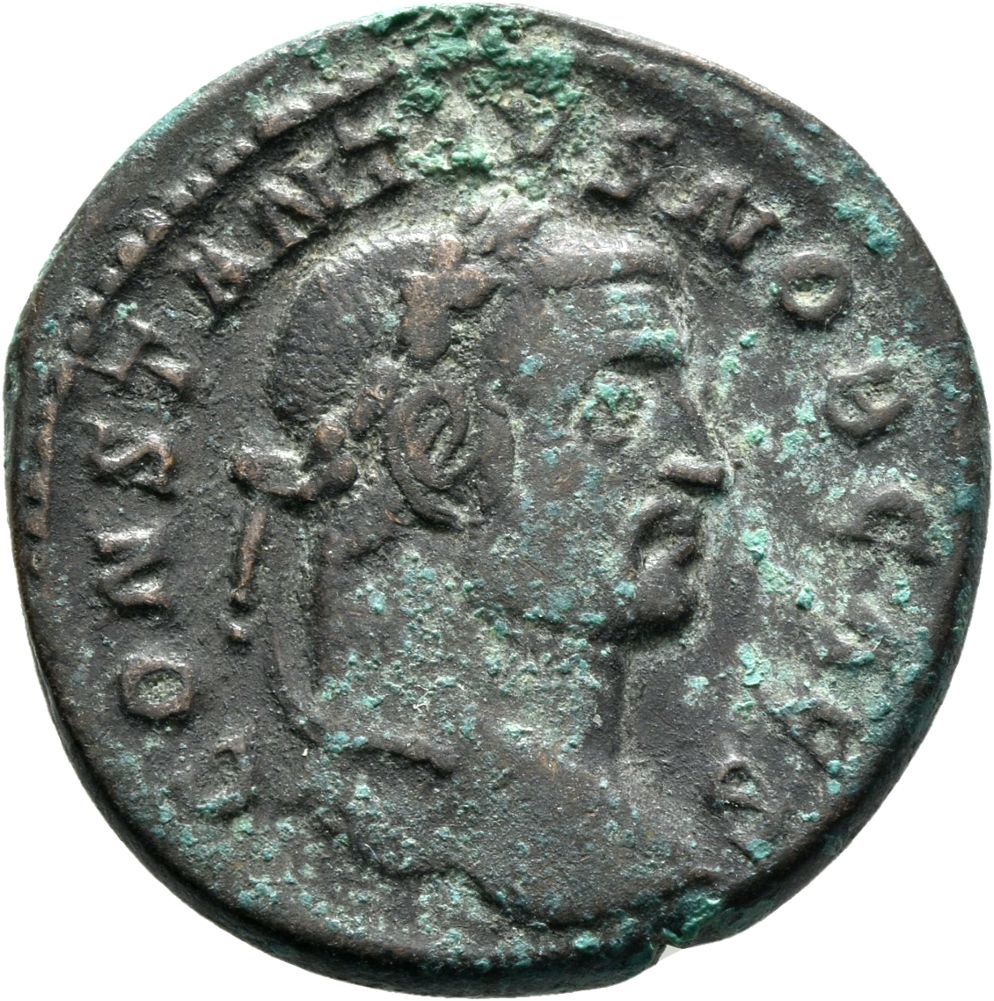 RIC VI Treveri 158a Maximian obverse, Head of Constantius Chlorus, laureate, right