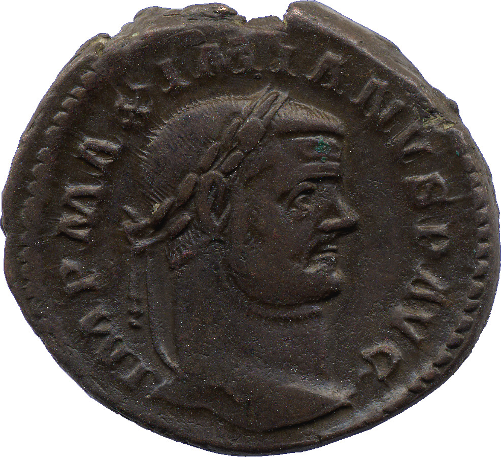 RIC VI Treveri 181b Maximian obverse, Head of Maximian, laureate, right