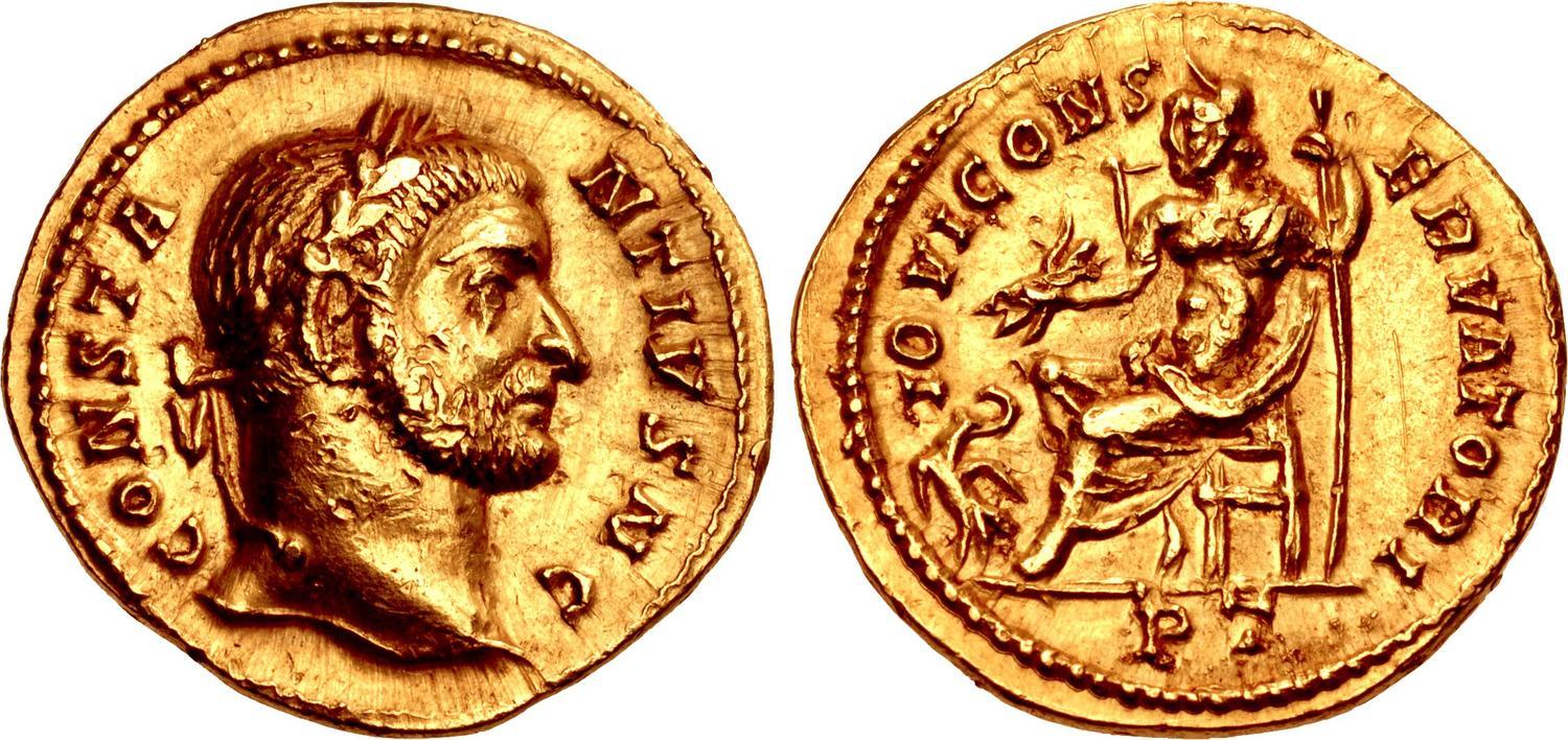 RIC VI Treveri 19 Maximian obverse — Head of Constantius Chlorus, laureate, right