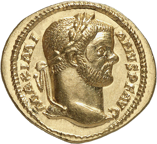 RIC VI Treveri 25 Maximian obverse, Head of Maximian, laureate, right