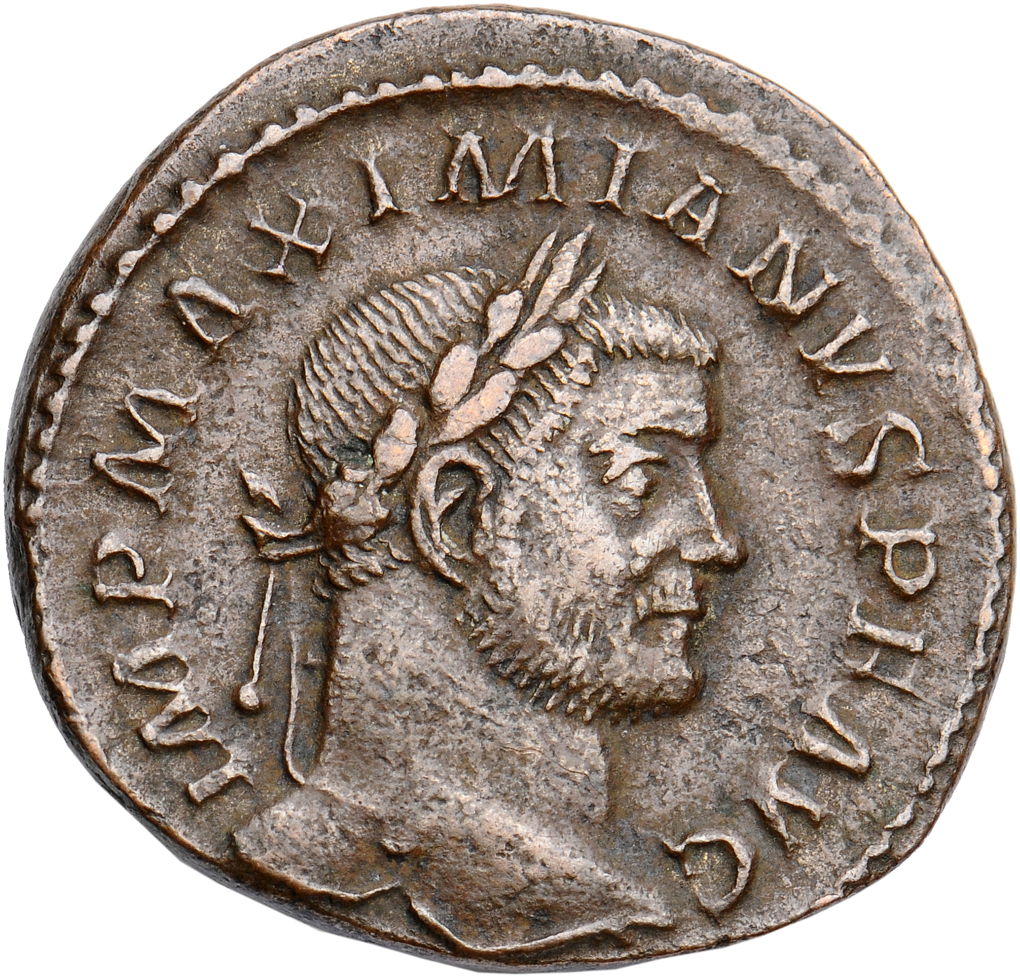 RIC VI Treveri 277b Maximian obverse, Head of Maximian, laureate, right