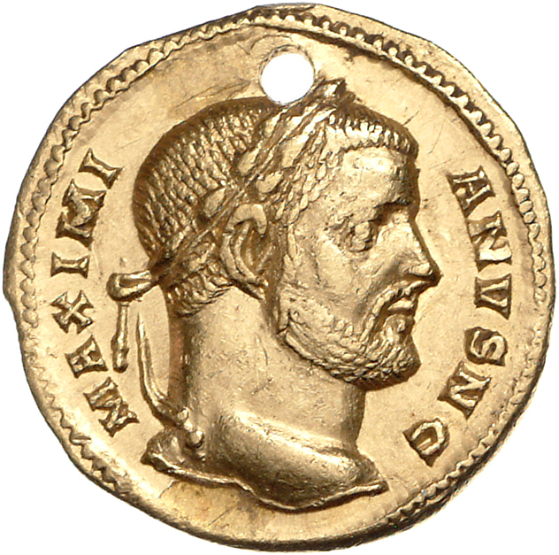 RIC VI Treveri 38 Maximian obverse, Head of Galerius, laureate, right