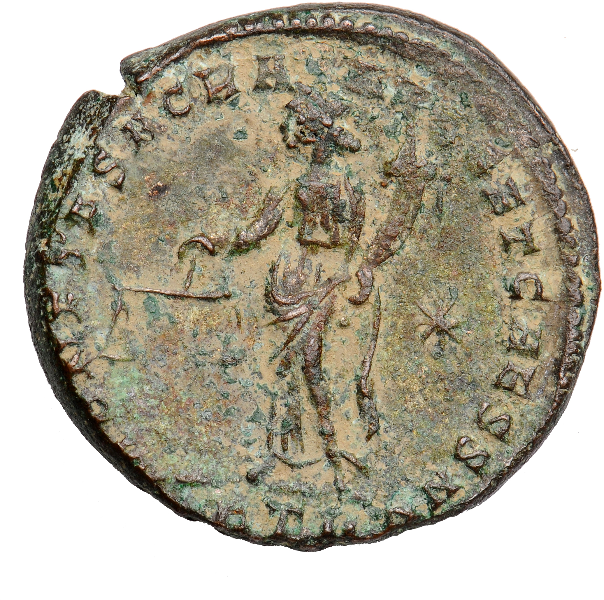 RIC VI Treveri 419a Maximian reverse, Moneta, draped, standing left, holding scales in right hand and cornucopiae in left ...