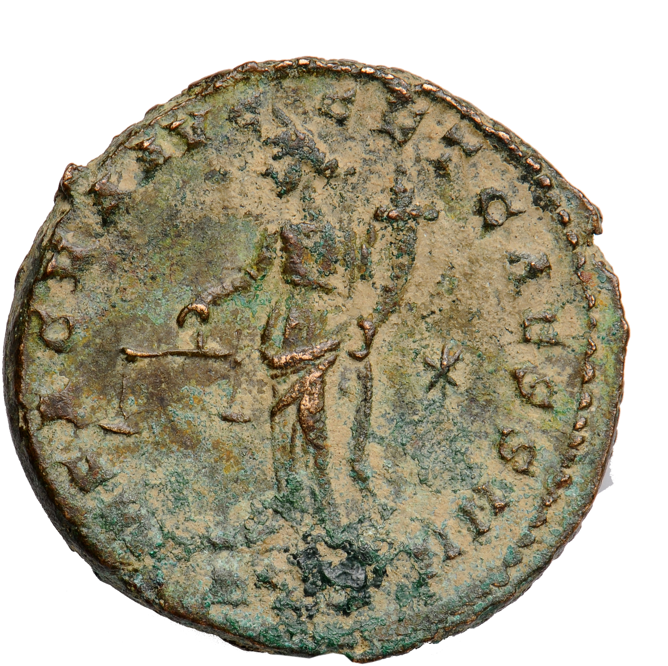 RIC VI Treveri 462a Maximian reverse, Moneta, draped, standing left, holding scales in right hand and cornucopiae in left ...