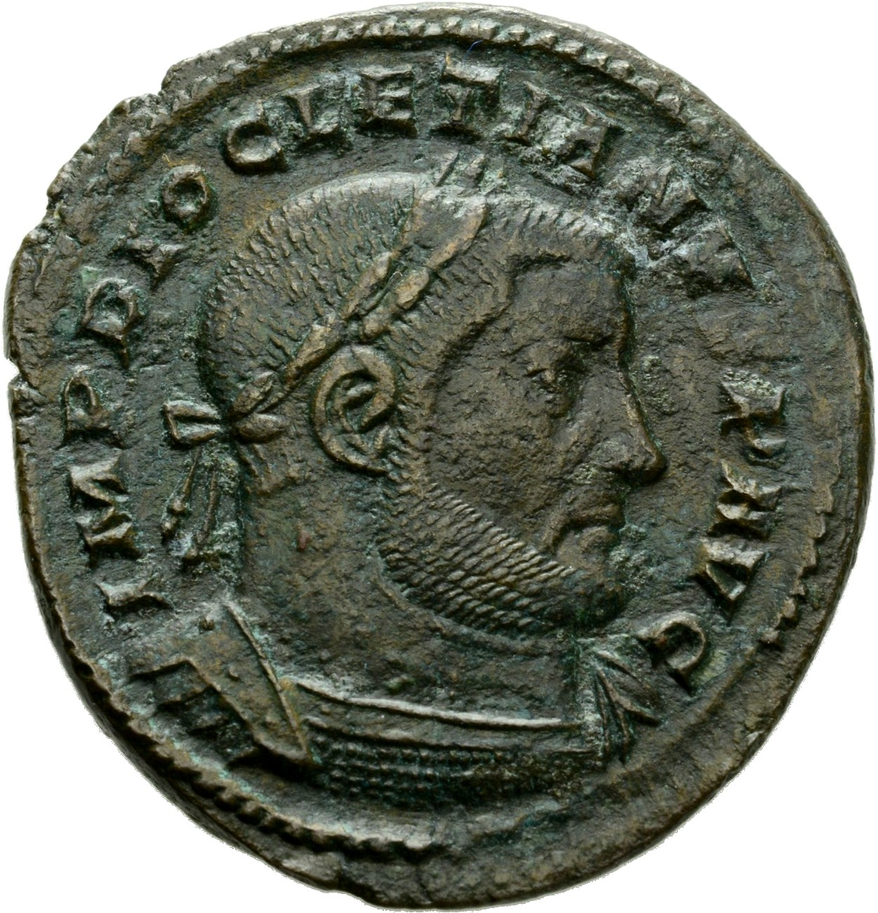RIC VI Treveri 505 Maximian obverse, Bust of Diocletian, laureate, cuirassed, right