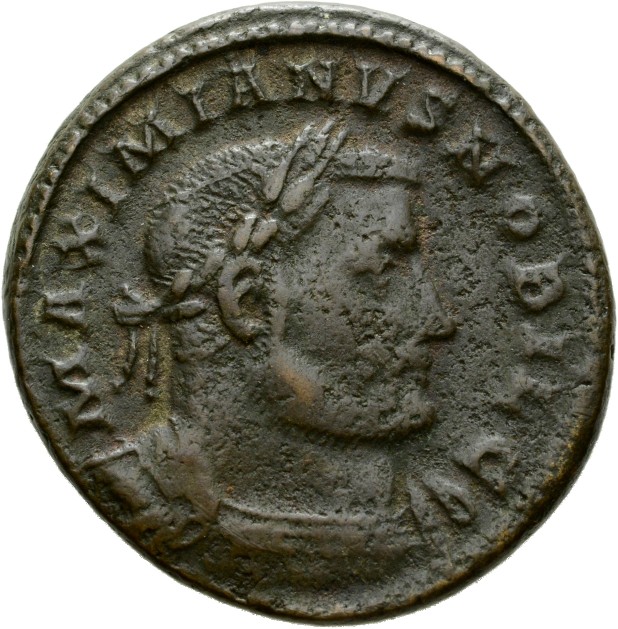 RIC VI Treveri 530b Maximian obverse, Bust of Galerius, laureate, cuirassed, right