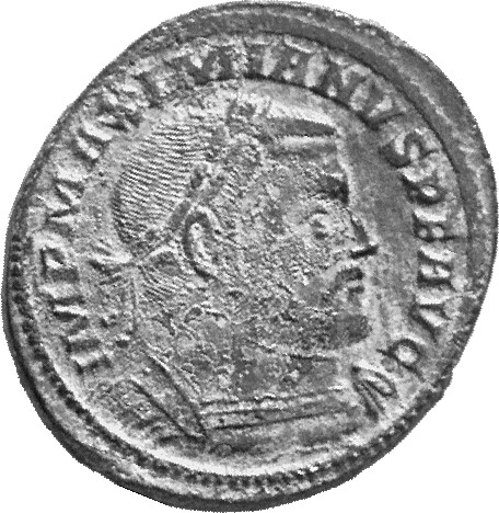 RIC VI Treveri 573 Maximian obverse, Bust of Maximian, laureate, cuirassed, right