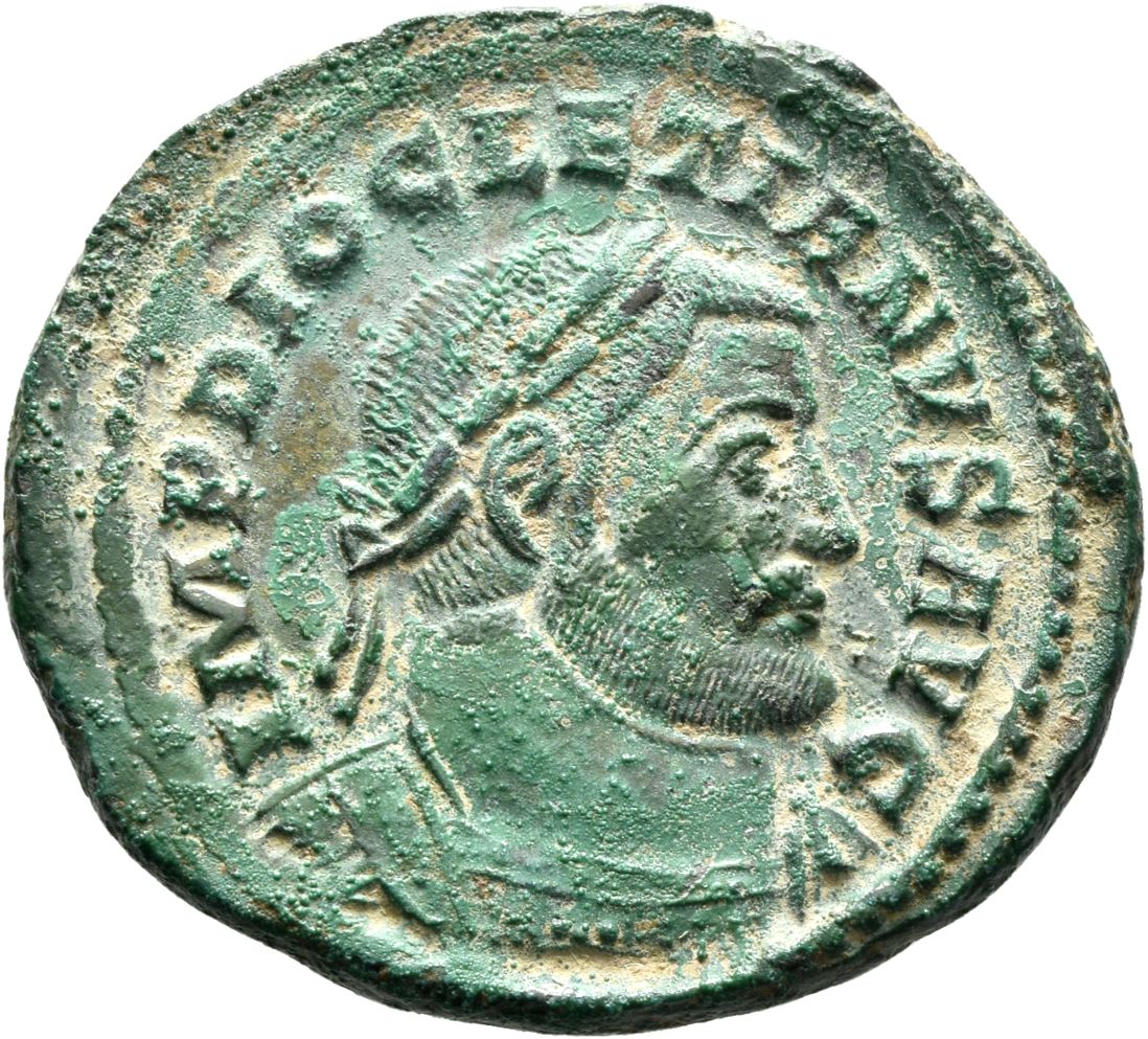 RIC VI Treveri 582a Maximian obverse, Bust of Diocletian, laureate, cuirassed, right