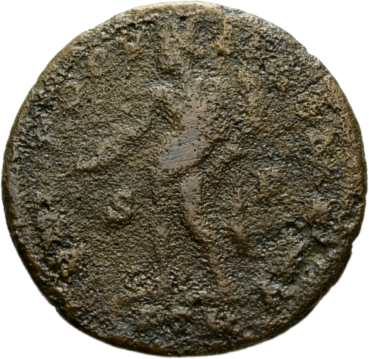 RIC VI Treveri 582b Maximian reverse, Genius, turreted, nude, chlamys draped over left shoulder, standing left, holding pa...
