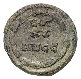 RIC VI Treveri 610b Maximian reverse, VOT / XX / AVGG within a wreath