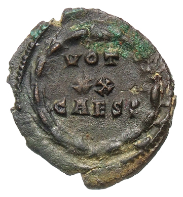 RIC VI Treveri 611b Maximian reverse, VOT / XX / CAESS within a wreath
