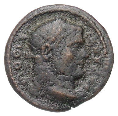 RIC VI Treveri 613a Maximian obverse, Head of Diocletian, laureate, right