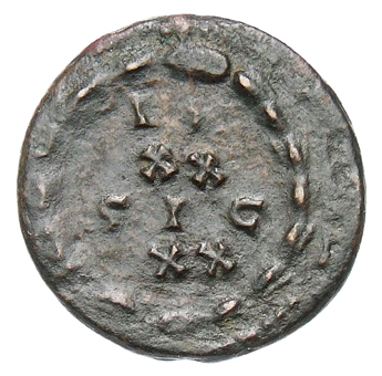 RIC VI Treveri 613b Maximian reverse, VOT / XX / SIC / XXX within a wreath