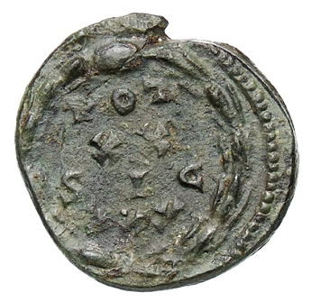 RIC VI Treveri 614b Maximian reverse, VOT / XX / SIC / XXX within a wreath